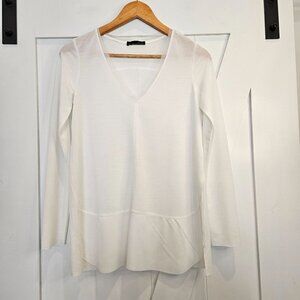 ZARA Shirt Size Medium White Semi Sheer Long Sleeve Shirt Deep V-Neck